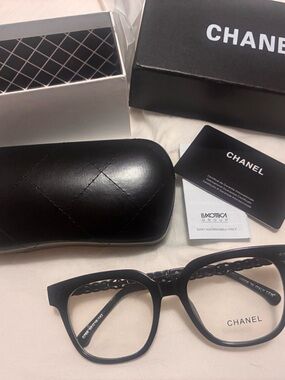 CHANEL Black Chain-Trim Optical Glasses
